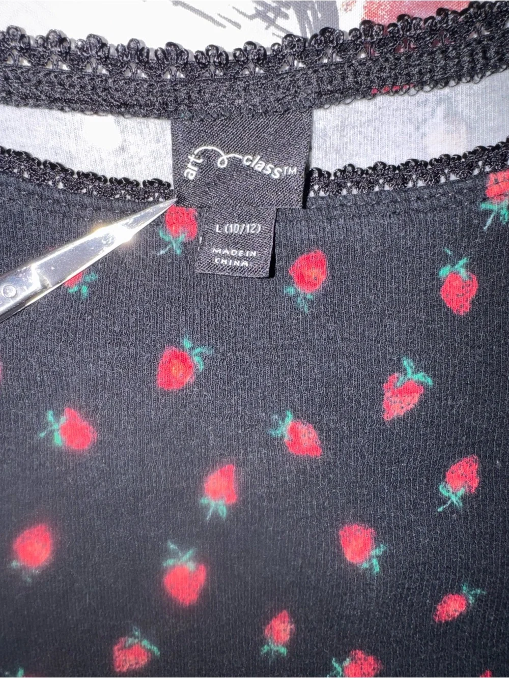 Art Class Girls Black Strawberry Print Tank Top Size L 10/12